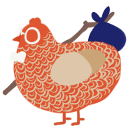 Salmon, a vermilion and beige chicken with a double-lace pattern