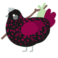 Amber, a sable and maroon chicken with a speckle pattern