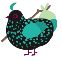 Galaxy, a sable and turquoise chicken with a speckle pattern