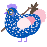 Leap, a ultramarine and rose chicken with a speckle pattern