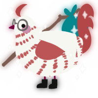 Medic, a white and red chicken with a bar pattern