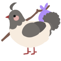 Pigeon in a bag, a cream and grey chicken with a head pattern