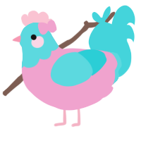 Poppy, a pink and aqua chicken with a head pattern