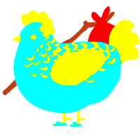 calypso, a aqua and yellow chicken with a half-lace pattern