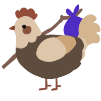Shelly, a bark and beige chicken with a head pattern