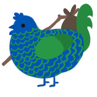 Terra, a ultramarine and viridian chicken with a lace pattern
