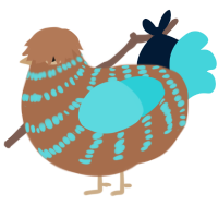 hmmm, a brown and aqua chicken with a bar pattern