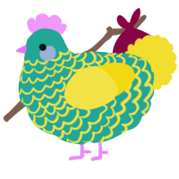 Socks, a turquoise and yellow chicken with a lace pattern