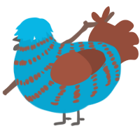 Bober, a cerulean and russet chicken with a bar pattern
