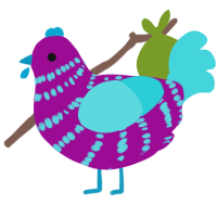 Smoothie, a plum and aqua chicken with a bar pattern