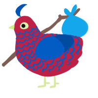 Juicy Drop Pop, a crimson and ultramarine chicken with a lace pattern