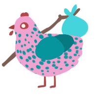 1982, a pink and teal chicken with a speckle pattern