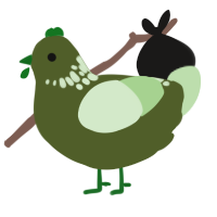Gherkin, a olive and gluppy chicken with a neck-speckle pattern