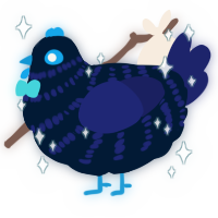 Poe, a tumblr and navy chicken with a bar pattern