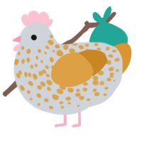 Solstice, a mist and orange chicken with a speckle pattern