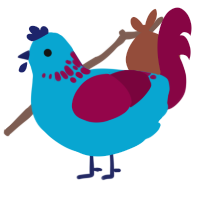 BlackBoxWarrior, a cerulean and maroon chicken with a neck-speckle pattern