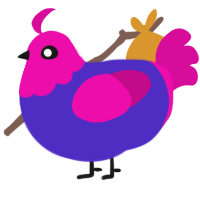 Neon, a indigo and fuchsia chicken with a head pattern