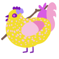 Tart, a yellow and pink chicken with a speckle pattern