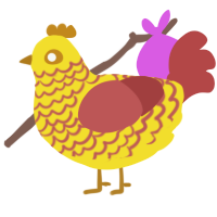 Mango, a yellow and red chicken with a lace pattern