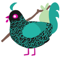 A sable and turquoise chicken with a double-lace pattern