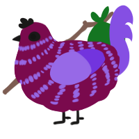 A wine and blurple chicken with a bar pattern