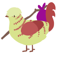 Apple Pie, a lemon and red chicken with a half-bar pattern