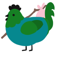 Minecraft Zombie, a teal and leaf chicken with a head pattern