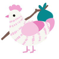 A white and pink chicken with a bar pattern