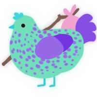Minty, a mint and blurple chicken with a speckle pattern