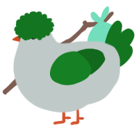 Concrete grass, a silver and leaf chicken