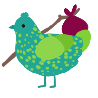 Meep Morp, a turquoise and grass chicken with a speckle pattern