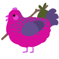 Plum, a fuchsia and overcast chicken with a half-lace pattern