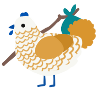 Elpy, a white and orange chicken with a lace pattern