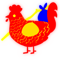 THE SUN, a vermilion chicken with a lace pattern