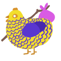 lineage curse g4, a yellow and indigo chicken with a lace pattern