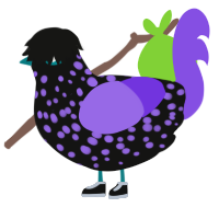 悪夢, a black and blurple chicken with a speckle pattern