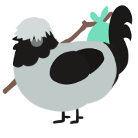 Demure and Mindful, a silver and sable chicken with a head pattern