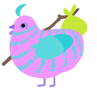gummybearbeeswarmsim, a lavender and aqua chicken with a bar pattern