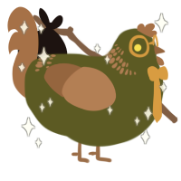 patch of dirt, a olive and brown chicken with a neck-band pattern