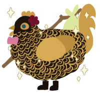 Beatrice, a sable and gold chicken with a double-lace pattern