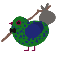 bothermelon, a leaf and navy chicken with a speckle pattern