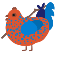 Goldfish, a vermilion and sapphire chicken with a speckle pattern