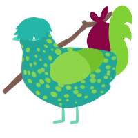 Alien ZW, a turquoise and grass chicken with a speckle pattern
