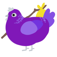 A violet and blurple chicken with a neck-band pattern