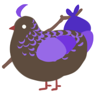 glaring, a bark and blurple chicken with a half-lace pattern