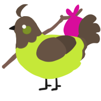 kiwiwi, a lime and bark chicken with a head pattern