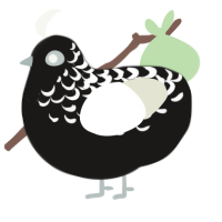 Onyx, a sable and white chicken with a half-lace pattern