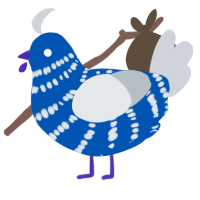 Iceberg, a ultramarine and mist chicken with a bar pattern