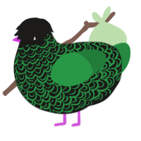 hot topic, a sable and viridian chicken with a double-lace pattern