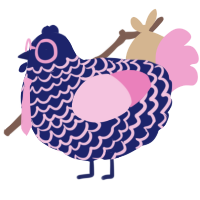 offbrand gimon, a navy and pink chicken with a lace pattern
